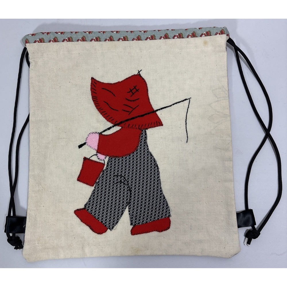 VTG Handmade Drawstring‎ Bag Sunbonnet Sue Overall Sam Little Fisherman Applique